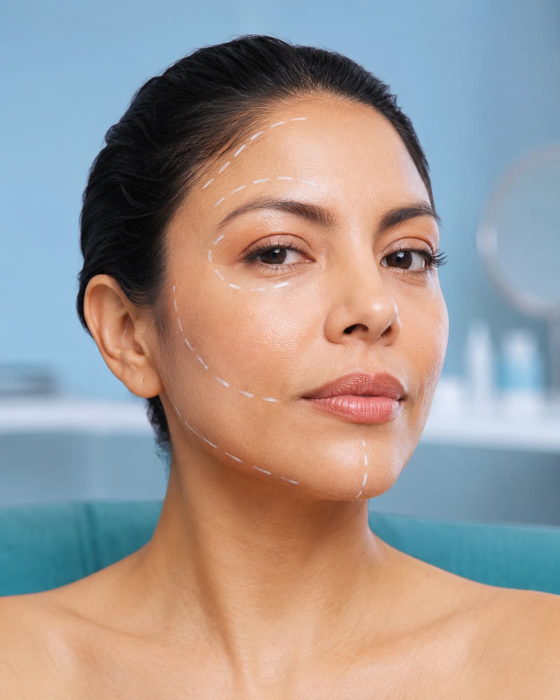 Paciente con marcación facial pre cirugía en Clínica OMDI
